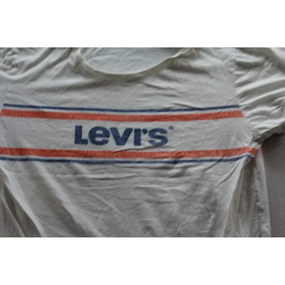 Levi's Shirt Mens Medium White Stripe Logo Graphic Tee Retro Tagless Crewneck